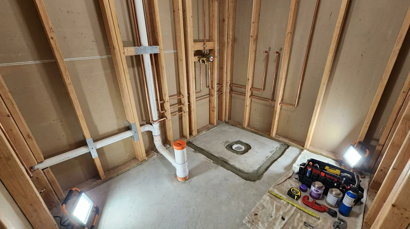 Bathroom rough-in plumbing during remodel by Johns Plumbing LLC in Crystal River